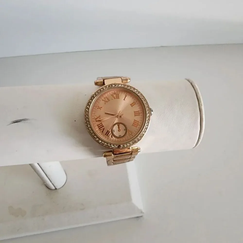 Gold Rose Quartz Analog Crystal Watch *flaw